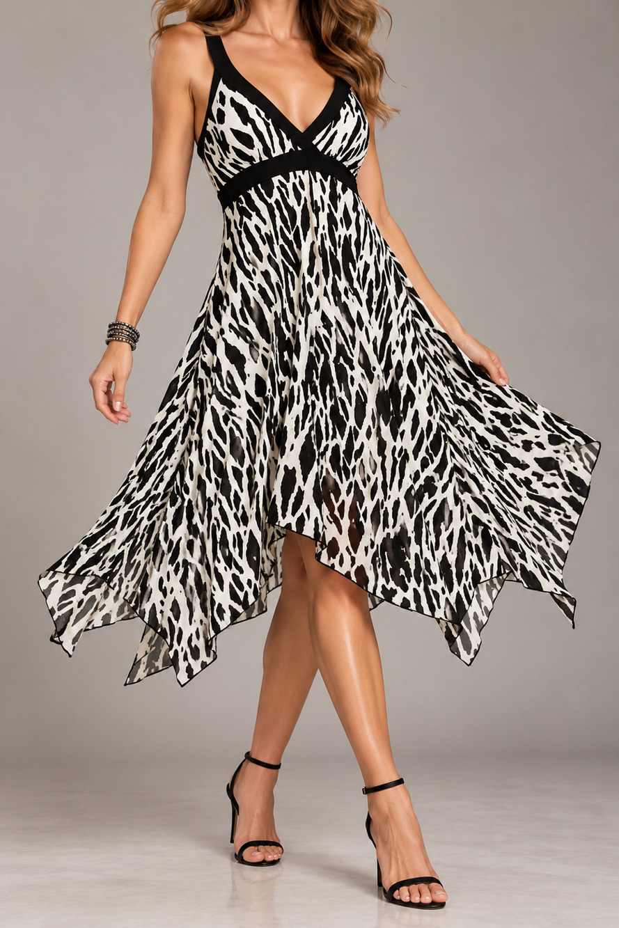 DressBarn Size 10 Zebra Print Handkerchief Y2K Party Dress